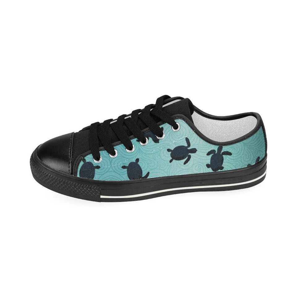 Sea turtle with blue ocean backgroud Kids' Boys' Girls' Low Top Canvas Shoes Black