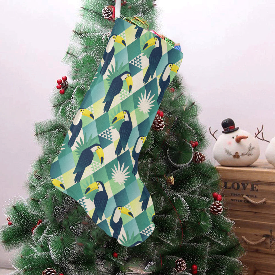 Toucan tropical leaves design pattern Christmas Stocking
