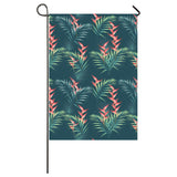 heliconia flowers, palm and monstera leaves on bla House Flag Garden Flag