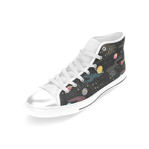 space pattern Women's High Top Canvas Shoes White