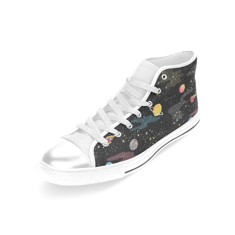 space pattern Women's High Top Canvas Shoes White
