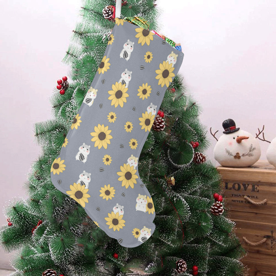 Cute hamster sunflower pattern background Christmas Stocking