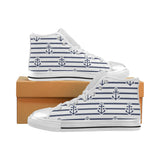 Anchor rope nautical  pattern Women's High Top Canvas Shoes White