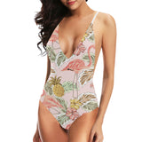 Pink flamingo birds pineapples hibiscus flower pat Women's One-Piece Swimsuit