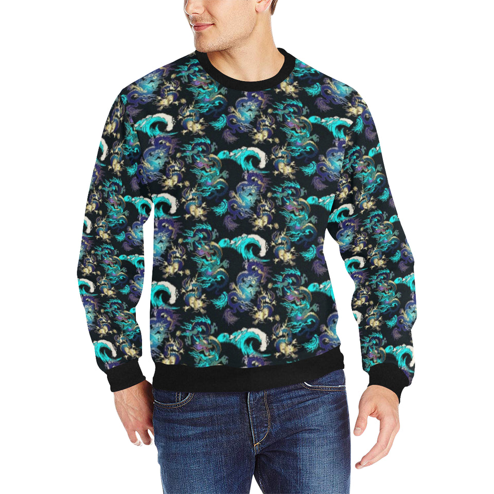 Dragon sea wave pattern Men's Crew Neck Sweatshirt