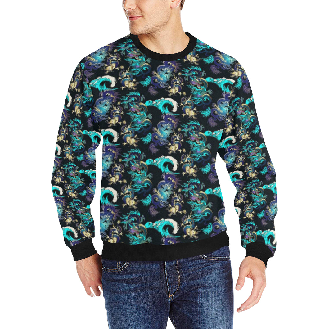 Dragon sea wave pattern Men's Crew Neck Sweatshirt