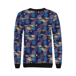 Blue japanese pattern cloud wave flower Women's Crew Neck Sweatshirt