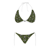 Cute sloths tropical palm leaves black background Sexy Bikinis Two-Piece Swimsuits