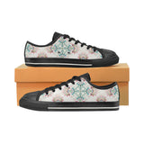 Square floral indian flower pattern Women's Low Top Canvas Shoes Black