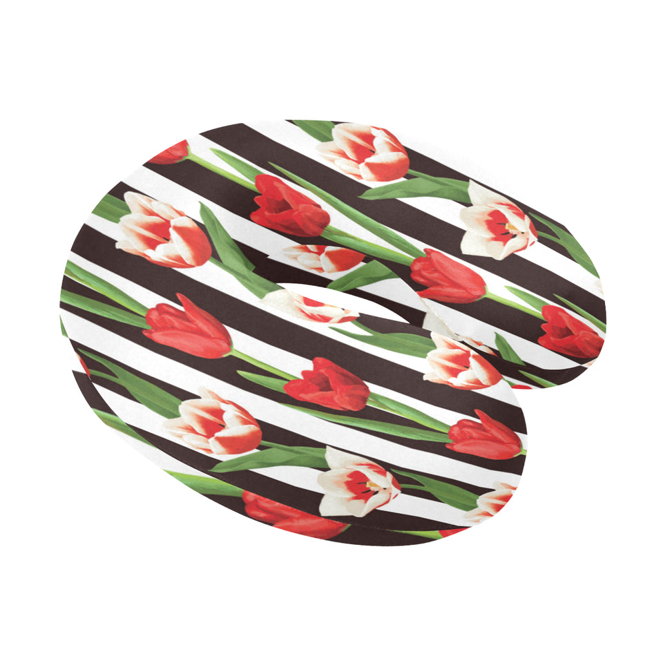 red and white tulips pattern U-Shaped Travel Neck Pillow