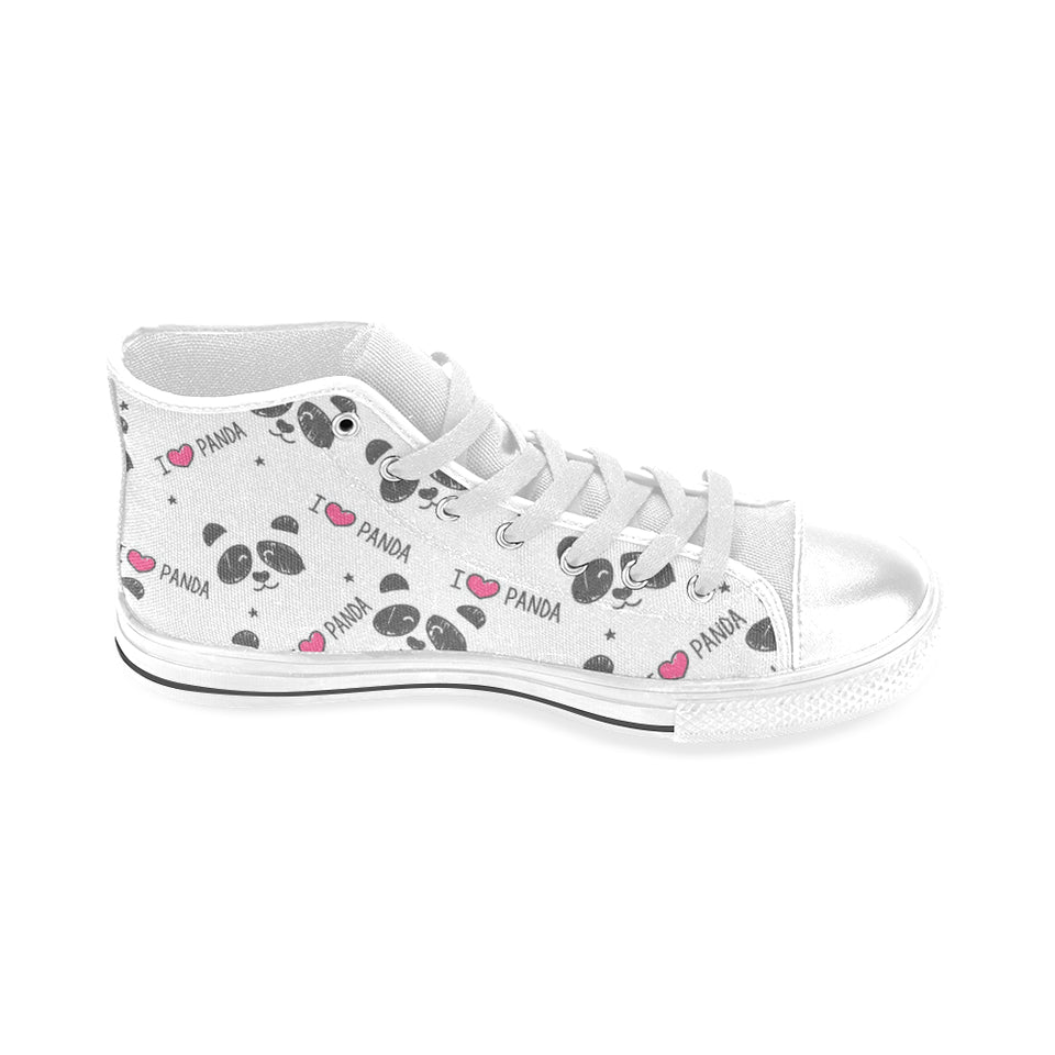 Hand Drawn faces of pandas pattern Men's High Top Canvas Shoes White