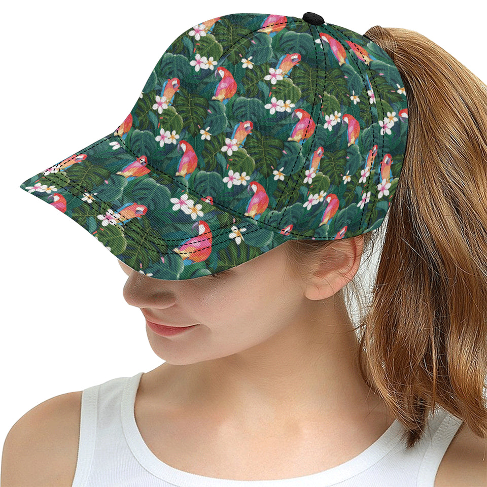 Parrot Palm tree leaves flower hibiscus pattern All Over Print Snapback Cap