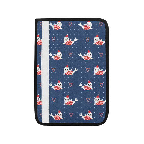 Cute sea lion seal christmas hat candy cane heart Car Seat Belt Cover