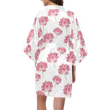 Pink lotus waterlily pattern Women's Short Kimono Robe