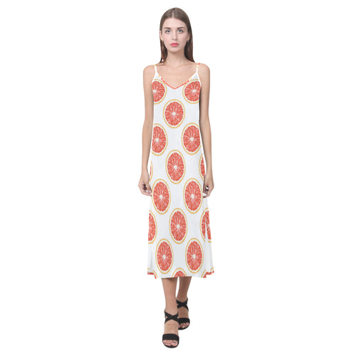 Grapefruit pattern V-Neck Open Fork Long Dress