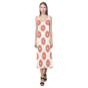 Grapefruit pattern V-Neck Open Fork Long Dress