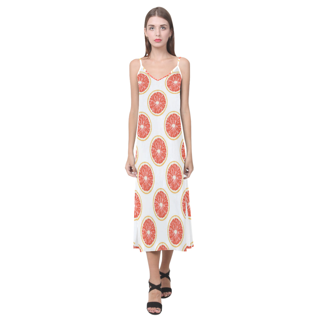 Grapefruit pattern V-Neck Open Fork Long Dress