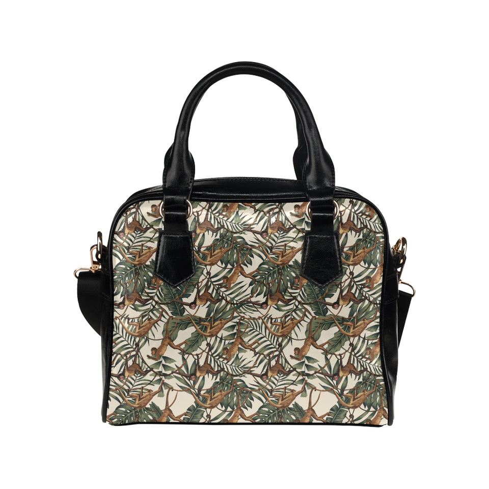 Monkey tropical leaves background Shoulder Handbag