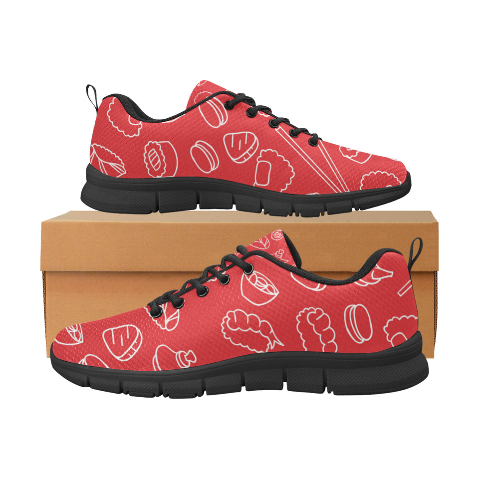 sushi pattern red background Women's Sneaker Shoes