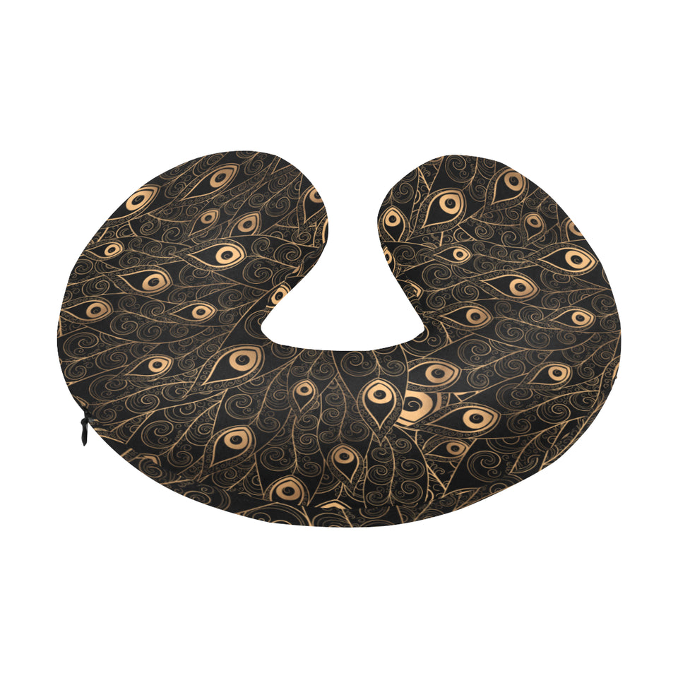 Gold peacock feather pattern U-Shaped Travel Neck Pillow