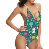 Snowman bird decorative elements christmas pattern Women's One-Piece Swimsuit