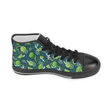 Lime ice flower pattern Women's High Top Canvas Shoes Black