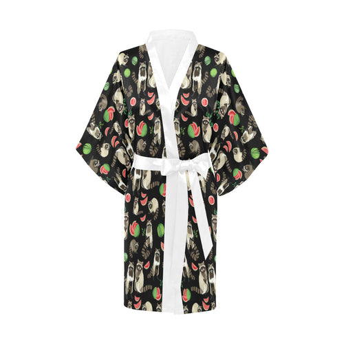 Raccoon watermelon pattern Women's Short Kimono Robe