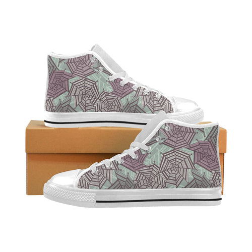 Spider web cobweb design color pattern Men's High Top Canvas Shoes White