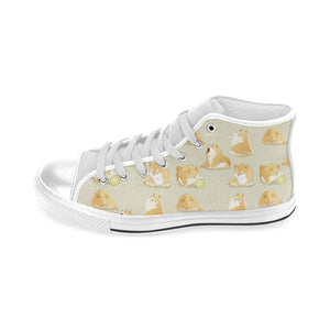 Cute fat shiba inu dog pattern Men's High Top Canvas Shoes White