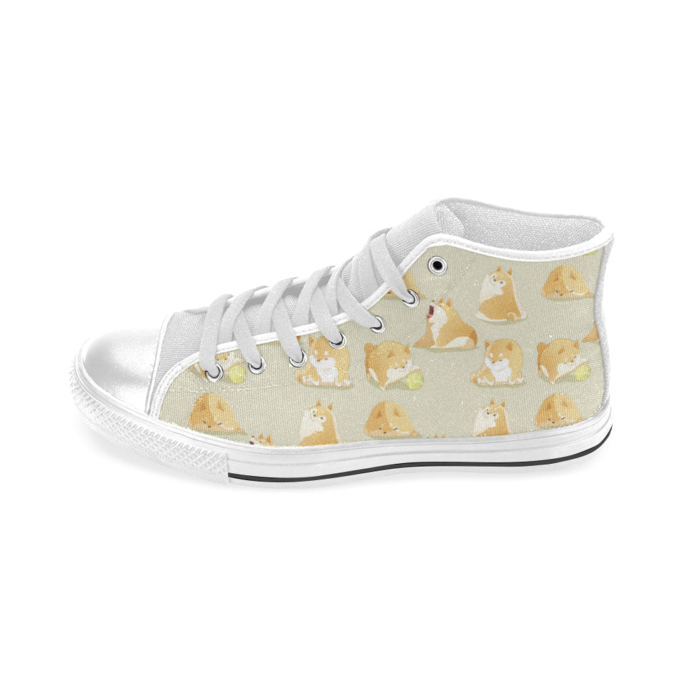 Cute fat shiba inu dog pattern Men's High Top Canvas Shoes White