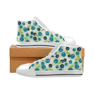 blueberry flower pattern Men's High Top Canvas Shoes White