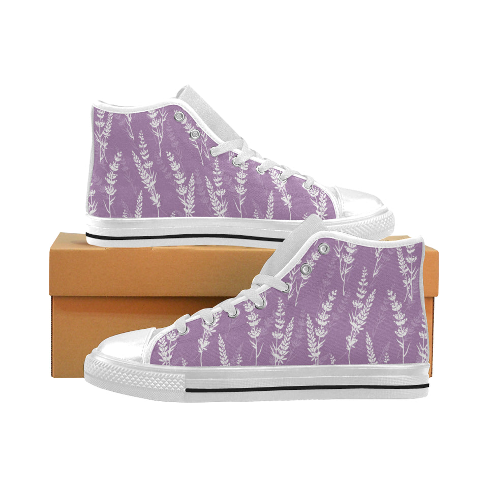 Lavender flowers purple pattern Men's High Top Canvas Shoes White