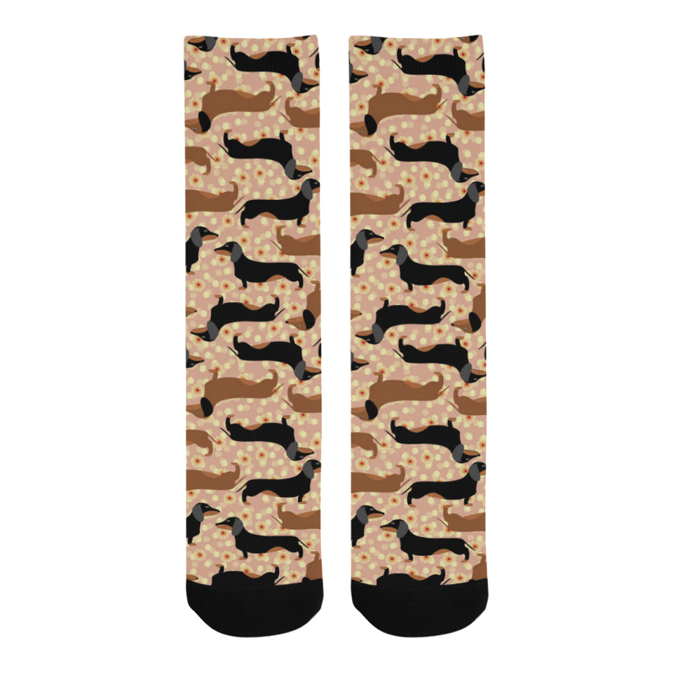 Dachshund floral background Crew Socks