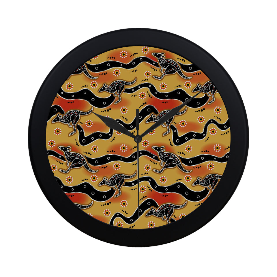 Kangaroo Australian aboriginal art pattern Elegant Black Wall Clock