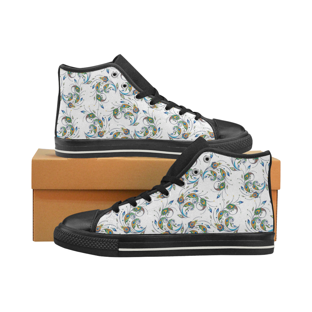 Peacock feather pattern Women's High Top Canvas Shoes Black