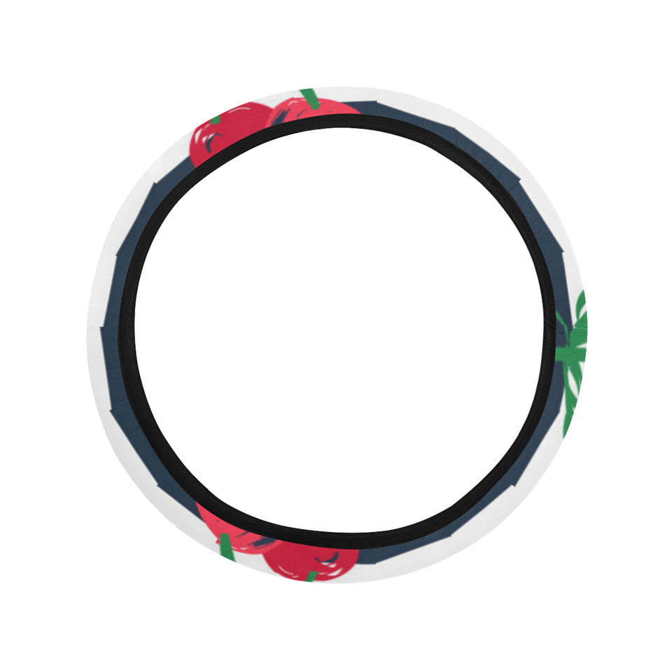 Hand drawn cherry pattern striped background Car Steering Wheel Cover