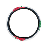 Hand drawn cherry pattern striped background Car Steering Wheel Cover