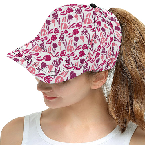 pink sketch tulip pattern All Over Print Snapback Cap