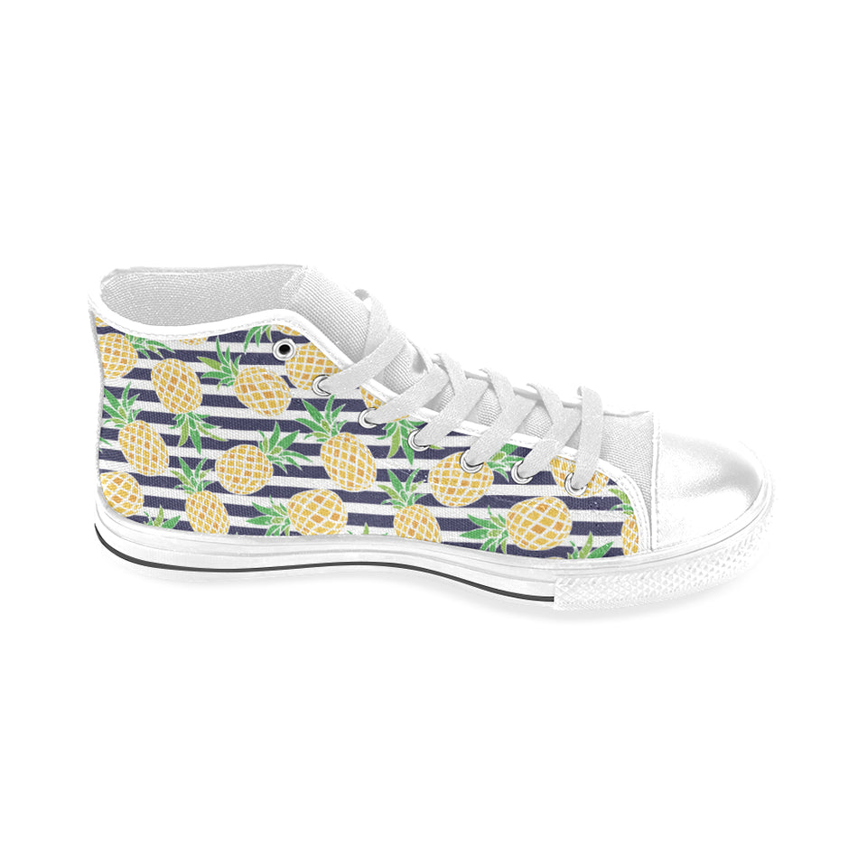 Pineapples pattern striped background Men's High Top Canvas Canvas Shoes White