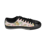 Pink flamingo birds pineapples hibiscus flower pat Men's Low Top Canvas Shoes Black