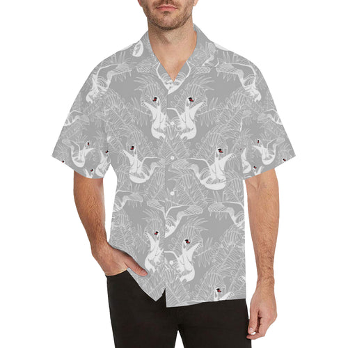 white swan gray background Men's All Over Print Hawaiian Shirt