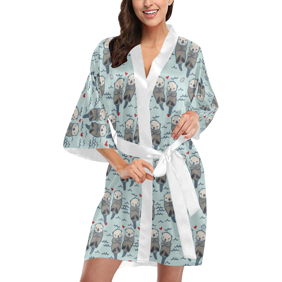 Lovely Sea Otter Pattern Women's Short Kimono Robe