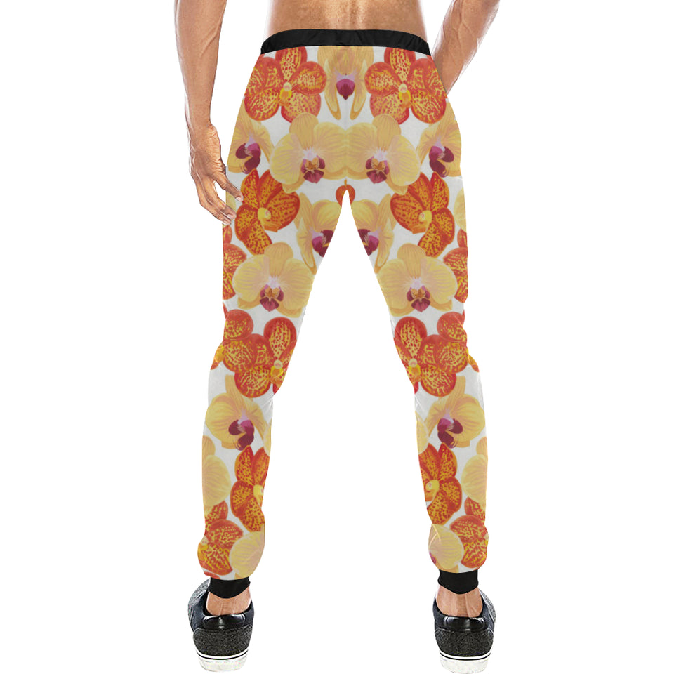 Orange yellow orchid flower pattern background Unisex Casual Sweatpants