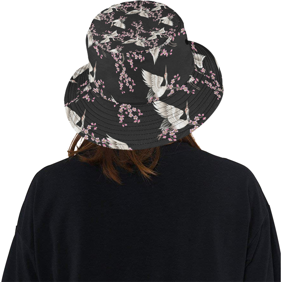 Japanese crane pink sakura pattern Unisex Bucket Hat