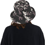 Japanese crane pink sakura pattern Unisex Bucket Hat