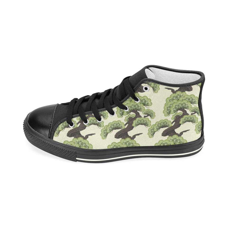 Bonsai pattern Women's High Top Canvas Shoes Black