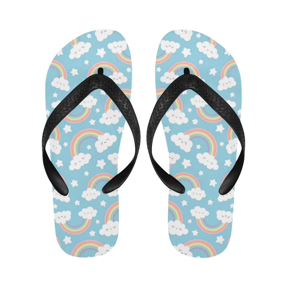 Cute rainbow clound star pattern blue background Unisex Flip Flops