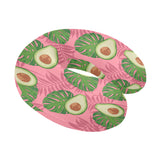 Avocado slices leaves pink back ground U-Shaped Travel Neck Pillow