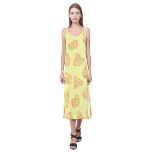 Cheese design pattern V-Neck Open Fork Long Dress