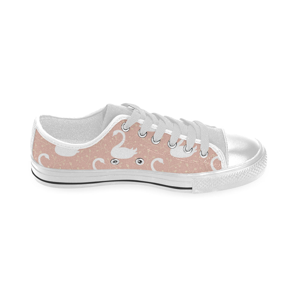 Swan flower light pink background Men's Low Top Shoes White